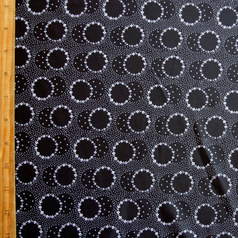 Swim Knit Nylon Spandex White Daisy Circles on Black