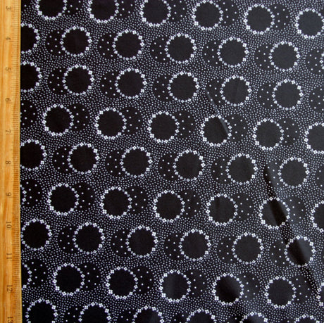 Swim Knit Nylon Spandex White Daisy Circles on Black