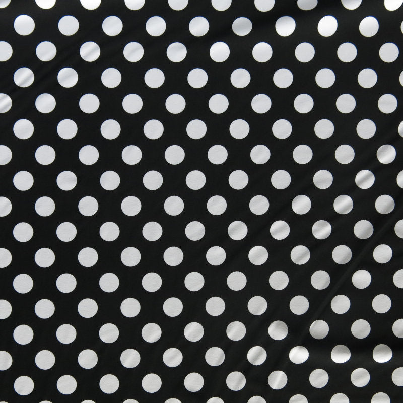 Swim Knit Nylon Spandex White Polka Dots on Black