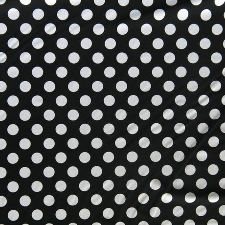 Swim Knit Nylon Spandex White Polka Dots on Black