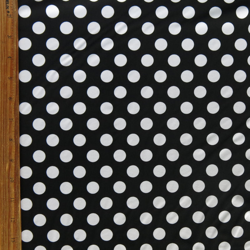 Swim Knit Nylon Spandex White Polka Dots on Black