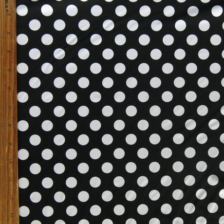 Swim Knit Nylon Spandex White Polka Dots on Black