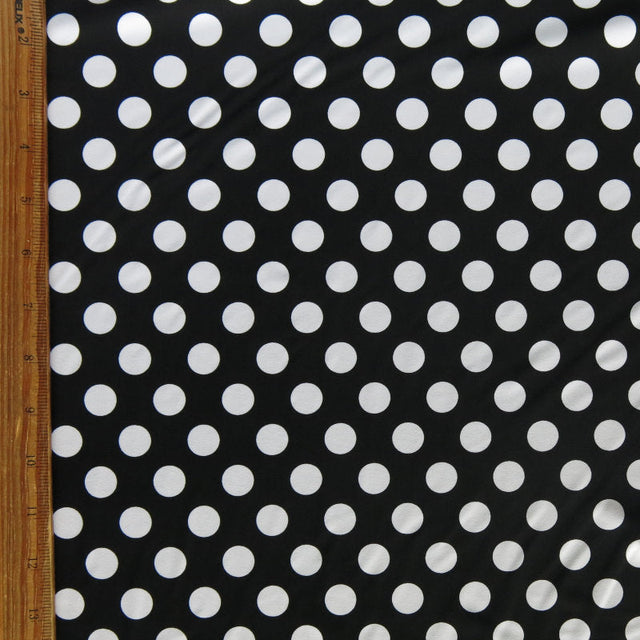 Swim Knit Nylon Spandex White Polka Dots on Black