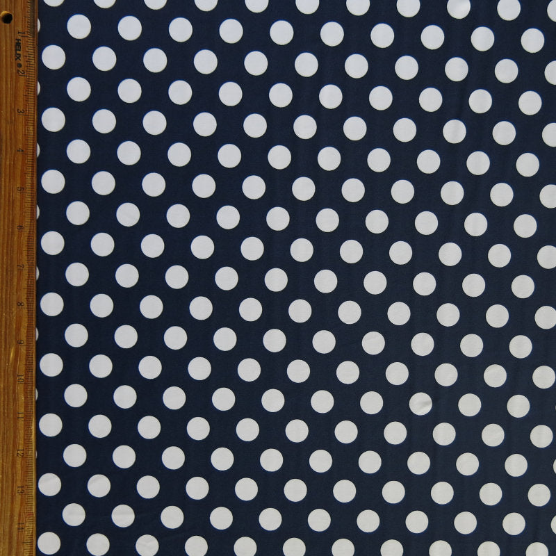 Swim Knit Nylon Spandex White Dime Polka Dots Navy