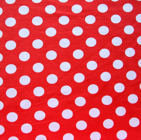 Cotton Lycra Knit White Polka Dots on Red