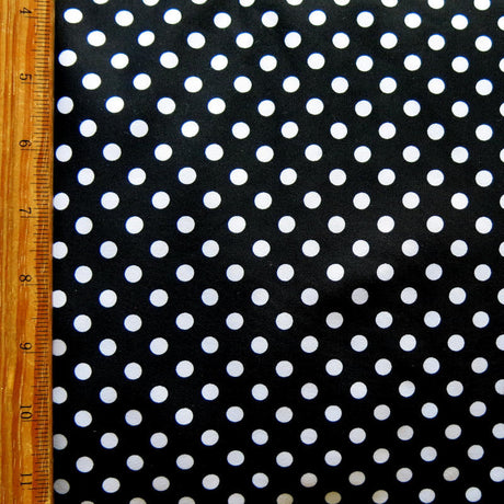 Swim Knit Nylon Spandex White Polka Dots on Black