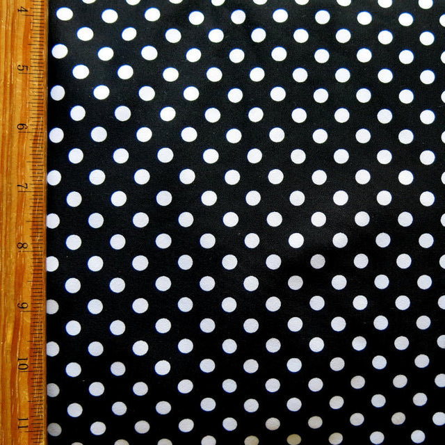 Swim Knit Nylon Spandex White Polka Dots on Black