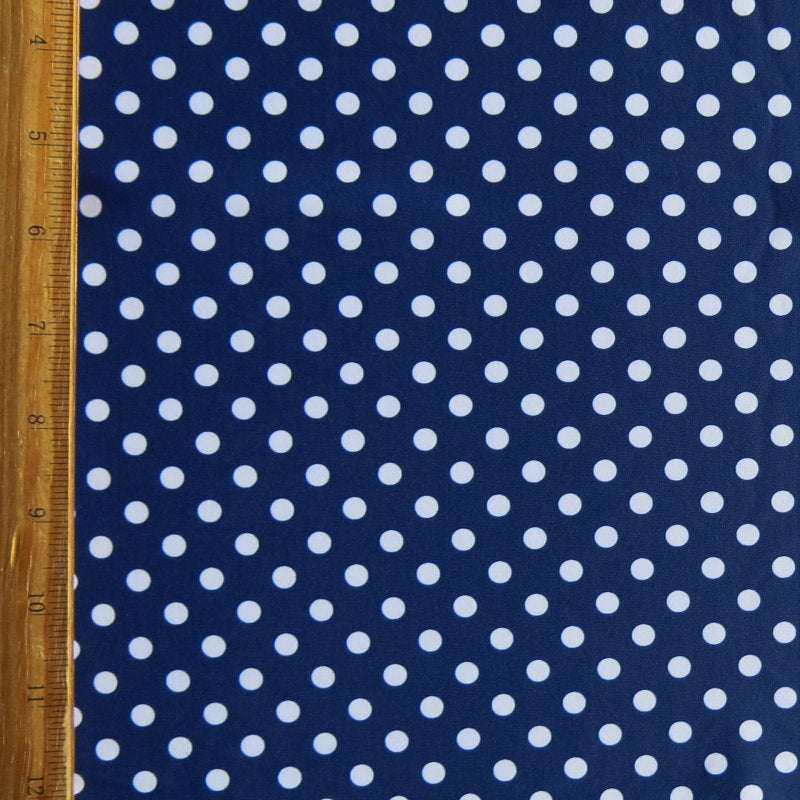 Swim Knit Nylon Spandex White Eraser Polka Dots on Harmony Blue