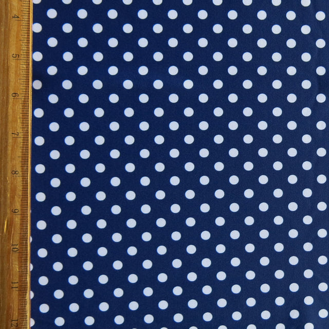 Swim Knit Nylon Spandex White Eraser Polka Dots on Harmony Blue