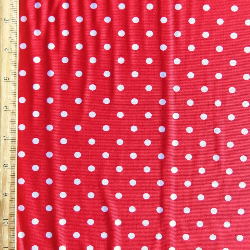 Swim Knit Pink Eraser Polka Dots on Red