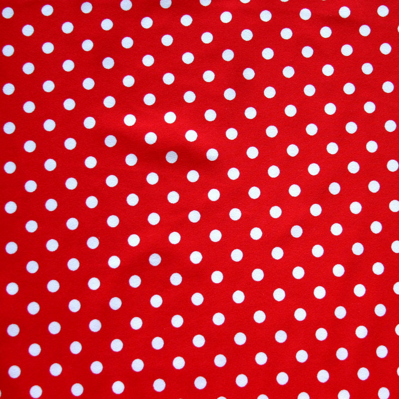 Nylon Lycra Swim Knit White Eraser Polka Dots on Red