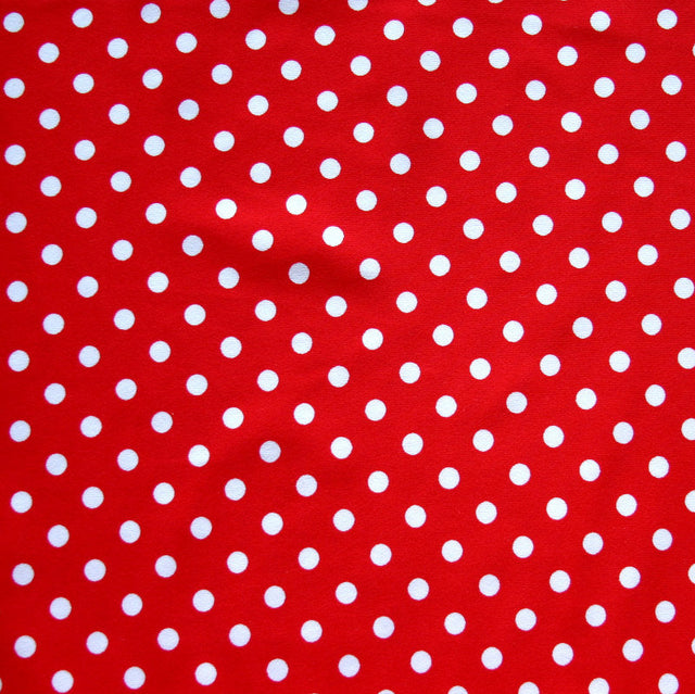 Nylon Lycra Swim Knit White Eraser Polka Dots on Red