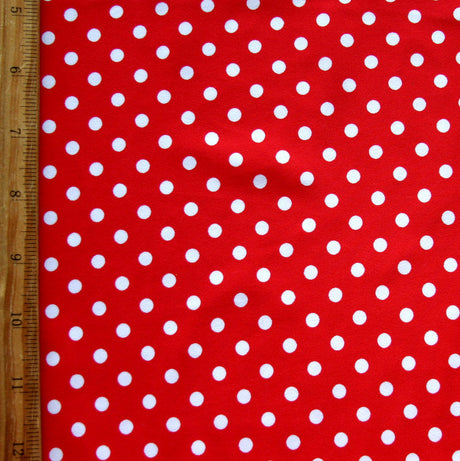 Nylon Lycra Swim Knit White Eraser Polka Dots on Red