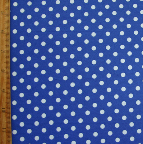 Swim Knit Nylon Lycra White Polka Dots Royal Blue