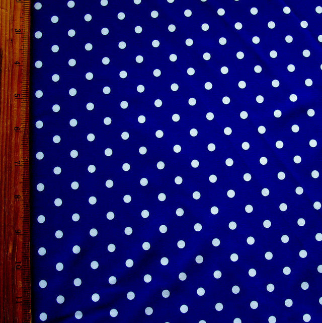 Swim Knit Nylon Spandex White Eraser Polka Dots Dark Royal