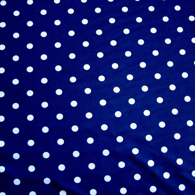 Nylon Lycra Swim Knit White Eraser Polka Dots Navy