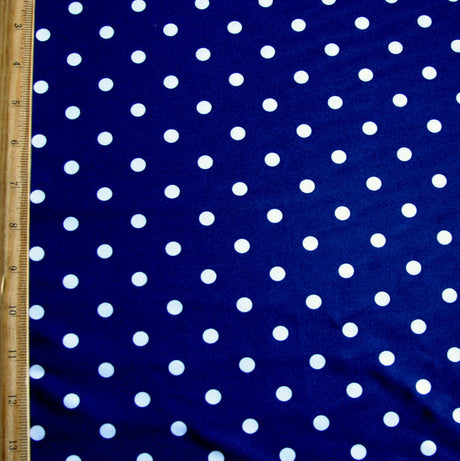 Nylon Lycra Swim Knit White Eraser Polka Dots Navy