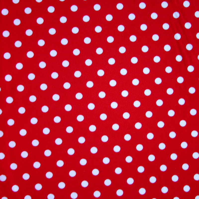 Swim Knit Nylon Lycra White Eraser Polka Dots on Red