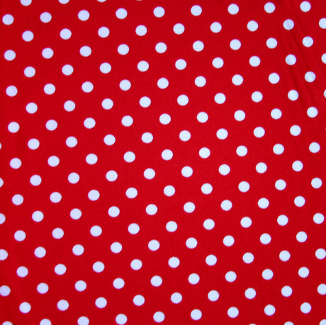 Swim Knit Nylon Lycra White Eraser Polka Dots on Red