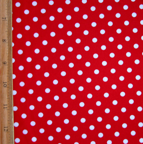 Swim Knit Nylon Lycra White Eraser Polka Dots on Red