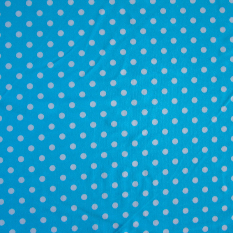 Swim Knit Nylon Lycra White Eraser Polka Dots Turquoise Blue