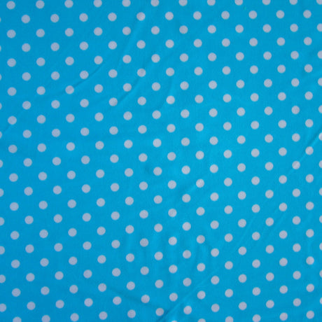 Swim Knit Nylon Lycra White Eraser Polka Dots Turquoise Blue