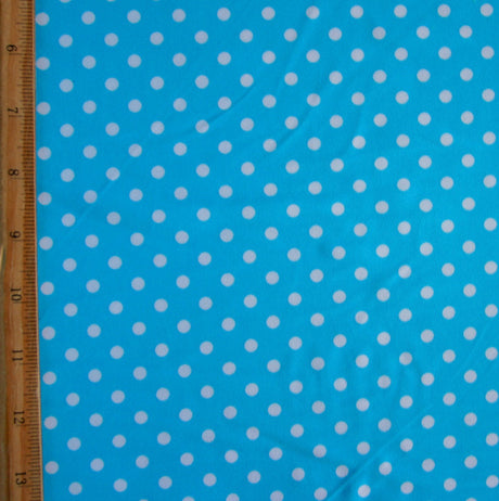 Swim Knit Nylon Lycra White Eraser Polka Dots Turquoise Blue