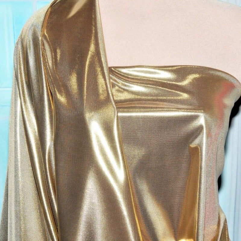 Soft Liquid Lame Stretch Fabric - White Gold, White Silver, Black Gold, Black Silver, 40" Cuttable, 45" Width (1 Yard)