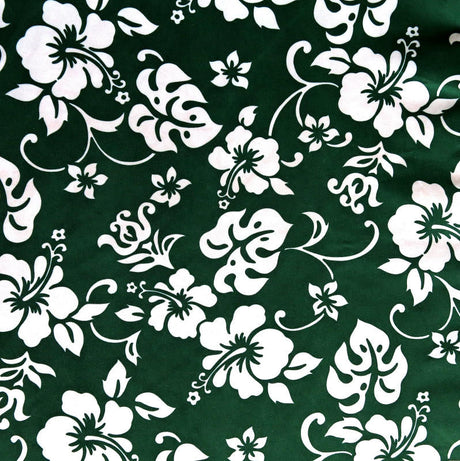 Microfiber Boardshort Fabric White Hibiscus Floral on Green