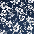 Microfiber Boardshort Fabric White Hibiscus Floral on Navy
