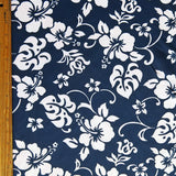 Microfiber Boardshort Fabric White Hibiscus Floral on Navy