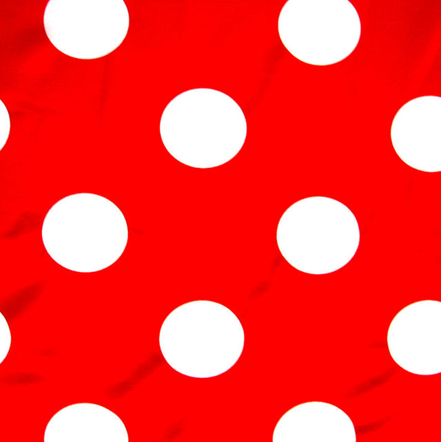 Nylon Lycra Swim Knit Jumbo White Polka Dots on Red