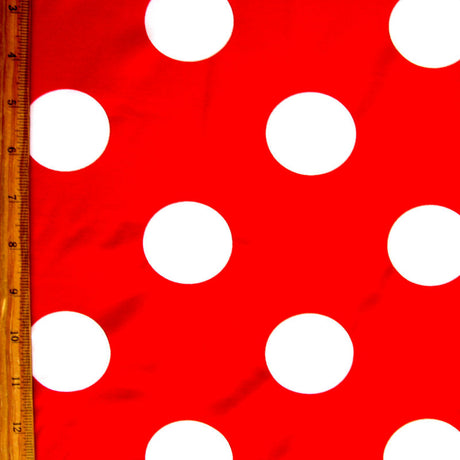 Nylon Lycra Swim Knit Jumbo White Polka Dots on Red
