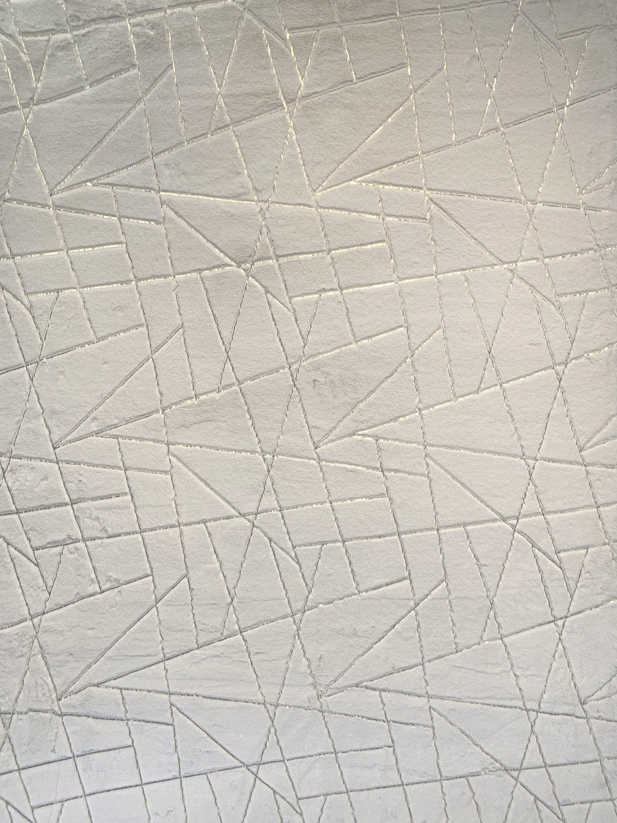 White With Golden Metallic Lines Faux Rabbit Touch Rug - White Lines, Faux Fur Rug (7'6" X 10'3")