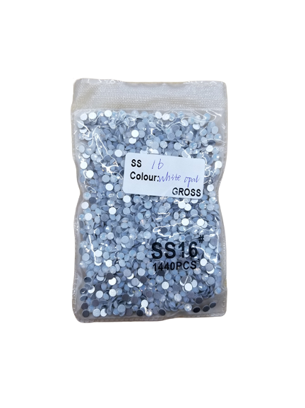 Small Bag Glue On Rhinestones White Opal Flat Back Rhinestone - White Opal, 2MM To 6MM Sizes (1 Bag)