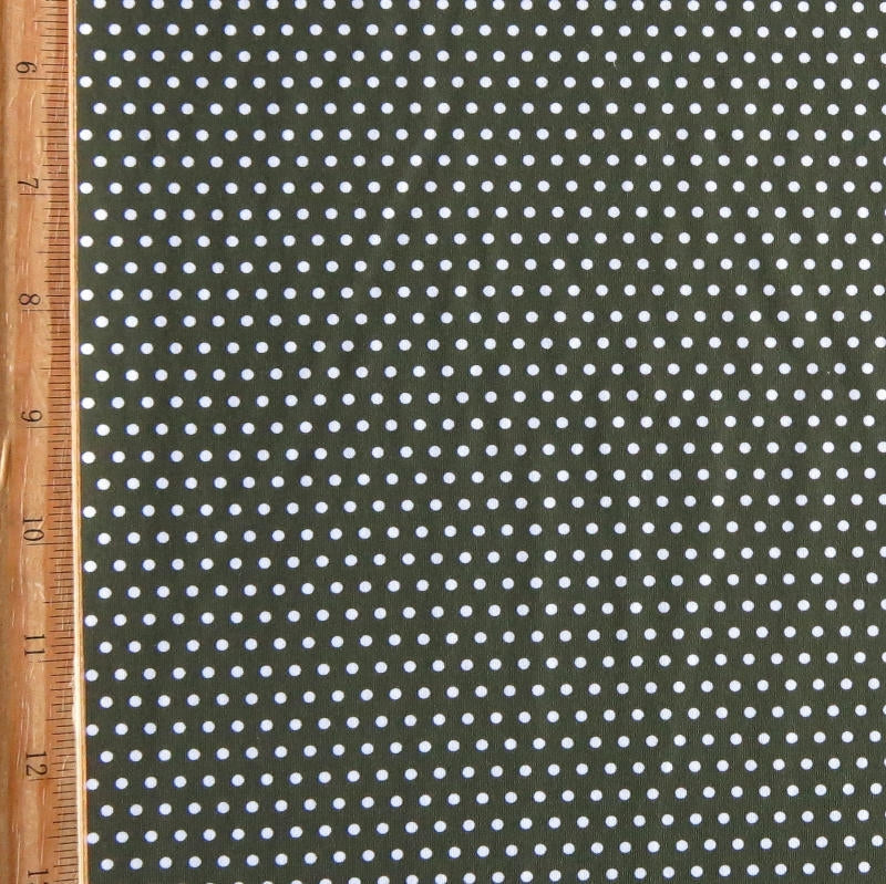 Swim Knit White Pindots on Olive Nylon Spandex