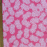 Swim Knit Nylon Spandex White Pineapples on Coral