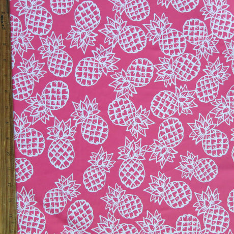 Swim Knit Nylon Spandex White Pineapples on Coral