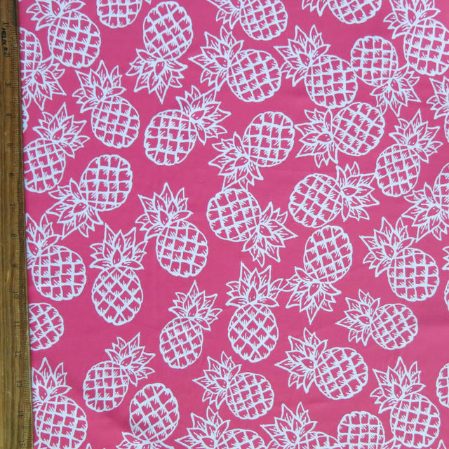 Swim Knit Nylon Spandex White Pineapples on Coral