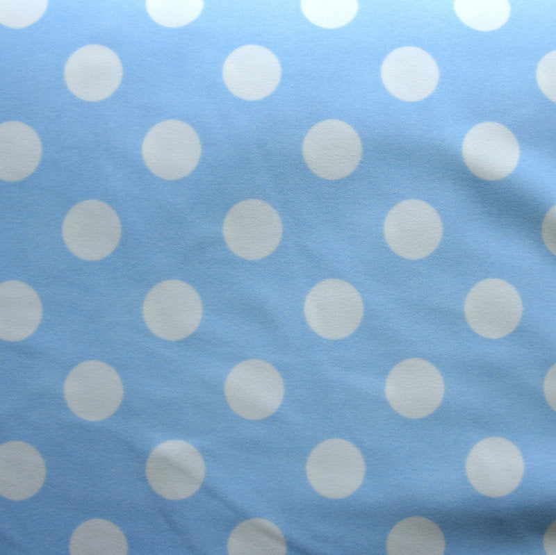 Swim Knit Nylon Lycra White Polka Dots on Baby Blue
