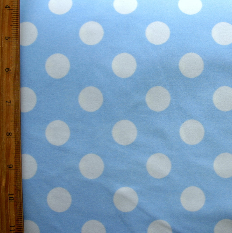 Swim Knit Nylon Lycra White Polka Dots on Baby Blue