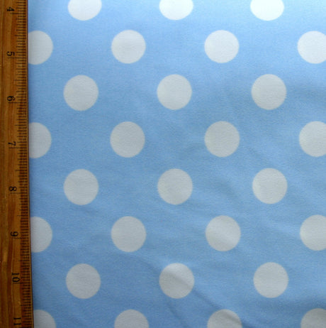 Swim Knit Nylon Lycra White Polka Dots on Baby Blue