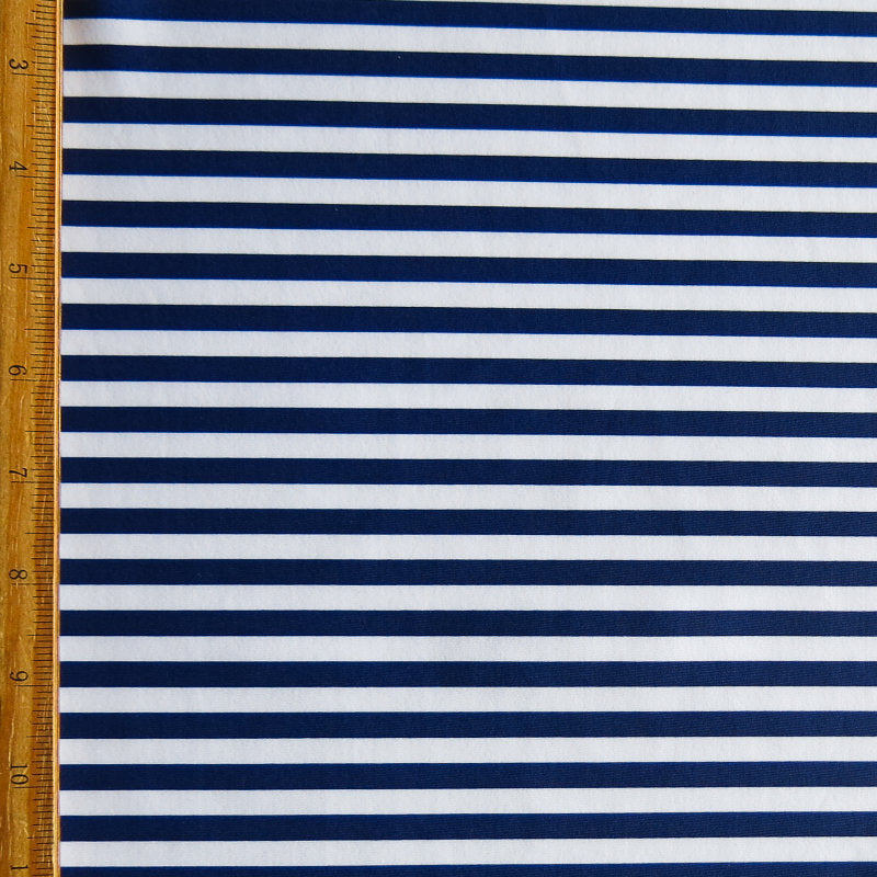 Swim Knit Nylon Spandex Harmony Blue and White 1/4" Stripe