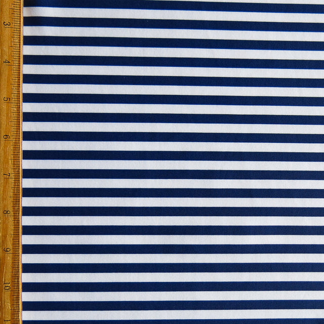 Swim Knit Nylon Spandex Harmony Blue and White 1/4" Stripe