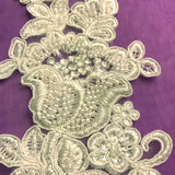 Beaded Corded Floral Lace Applique 100% Polyester Net Mesh 10" x 3.5"