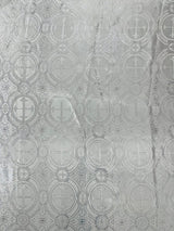 Square Metallic Cross Jacquard Satin Fabric - White/Silver Metallic Cross Pattern, Square Table Overlay (36" Inches x 36" Inches)