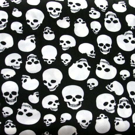 Nylon Lycra Swim Fabric White Skulls on Black