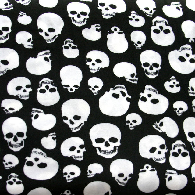 Nylon Lycra Swim Fabric White Skulls on Black