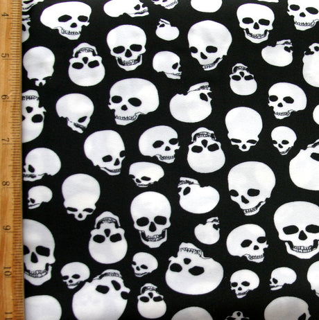 Nylon Lycra Swim Fabric White Skulls on Black