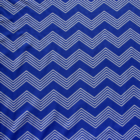 Nylon Lycra Swim Knit White Zig Zags Royal Blue